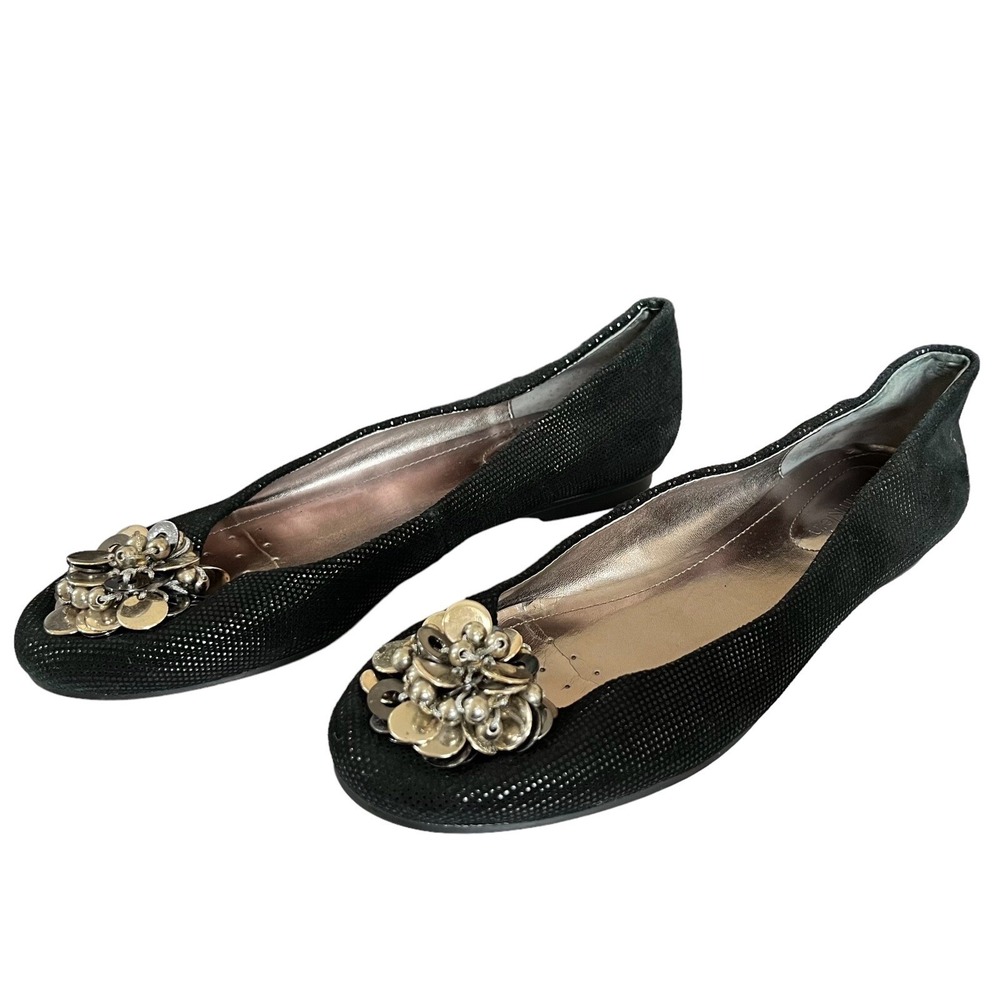 Calvin Klein Maxee Womens 7M Ballet Flats Black Metallic Casual Comfort Shoes